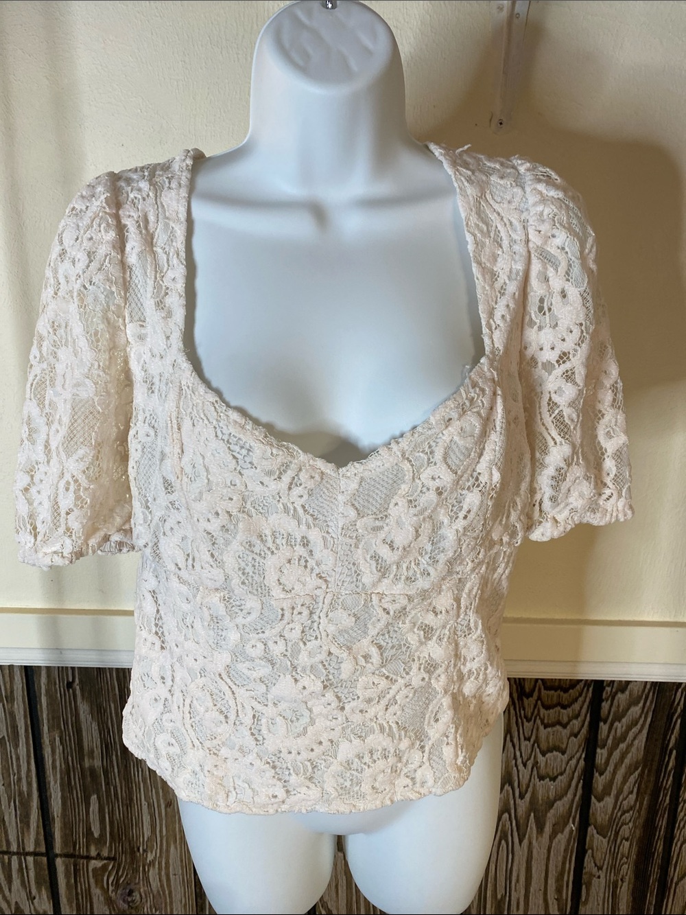 Free People Lace Scoop Neck Blouse in Cream